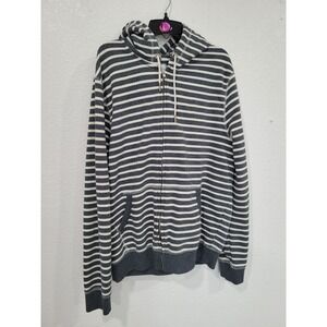 JCP Womens Striped‎ Full Zip Hoodie Gray White Cotton Blend Size L #10